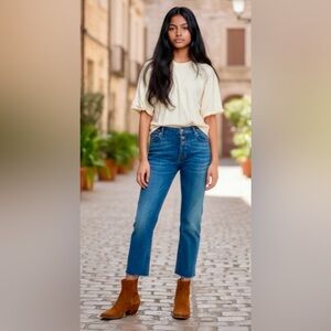 Nili Lotan Mid Rise Boyfriend Cropped Jeans Women Size 28 Fray